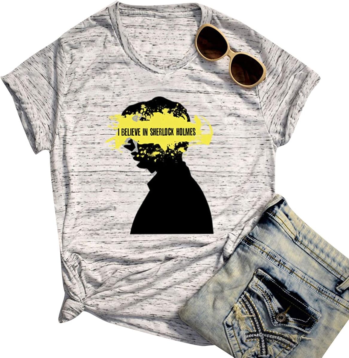 I Believe in Sherlock Holmes Print T-Shirt Women O-Neck Short Sleeve Tees