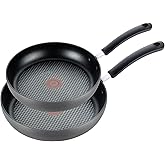 T-fal Ultimate Hard Anodized Nonstick Fry Pan Set 2 Piece, 10, 12 Inch, Oven Broiler Safe 400F, Cookware, Pots and Pans Set Non Stick, Kitchen Frying Pans, Cooking Skillets, Dishwasher Safe, Grey