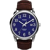 Timex Men's Easy Reader 38mm Watch &ndash; Silver-Tone Case Blue Dial with Brown Croco Leather Strap