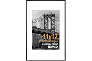 Homso 11x17 Picture Frame in Black, Metal Thin Board 11x17 Frame with Acrylic Plexiglass for Pictures A4 with Mat or 11x17 wi