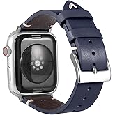 Rugged Genuine Leather Bands Compatible with Apple Watch 49mm 46mm 44mm 45mm 42mm 41mm 40mm 38mm for Women Men, Durable Wide Watch Replacement Straps for iWatch Ultra SE 11 10 9 8 7 6 5 4 3 2 1