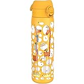Ion8 Steel Water Bottle, 600 ml/20 oz, Leak Proof, Easy to Open, Secure Lock, Dishwasher Safe, Flip Cover, Fits Cup Holders, Carry Handle, Durable, Scratch Resistant, Raised Print, Giraffes Design