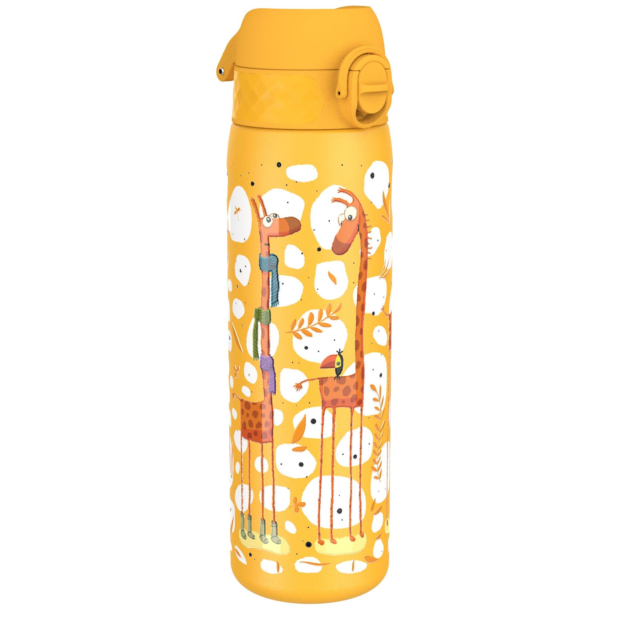 Ion8 Lightweight Steel Water Bottle, 600 ml/20 oz, Non-Insulated, Leak Proof, Easy to Open, Secure Lock, Dishwasher Safe, Flip Cover, Fits Cup Holders, Carry Handle, Metal Water Bottle, Giraffes — image 1