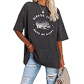 Inber Oversized Tshirts for Women Flower Graphic Tees Short Sleeve Shirts 2025 Summer Casual Loose Fit Beach Tops