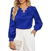 JASAMBAC Women's Satin Silk Blouses, Dressy Casual Long Sleeve Shirts, Trendy Business Work Tops Office Formal Spring Outfits