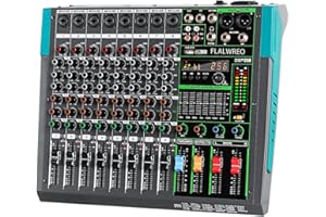 FLALWREO DSP256 Professional Audio Mixer Console, 8-Channel with USB Interface, 256 DSP Effects, 7-Band EQ, LED Display, Phan