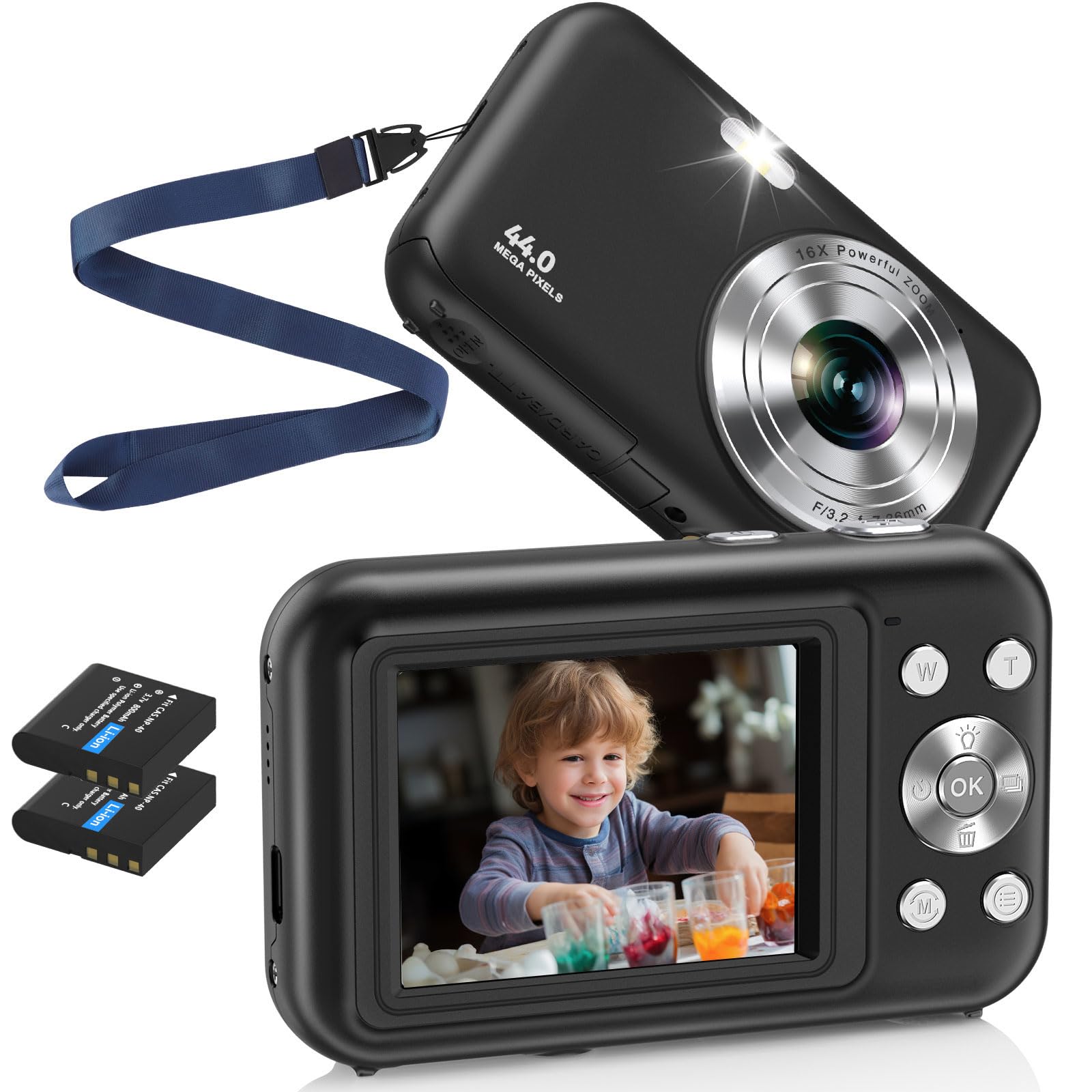 Compact FHD 1080P 44MP Vintage Vlogging Camera - 2.4" LCD, Rechargeable, 16X Digital Zoom - Perfect for Boys, Girls, Students and Beginners