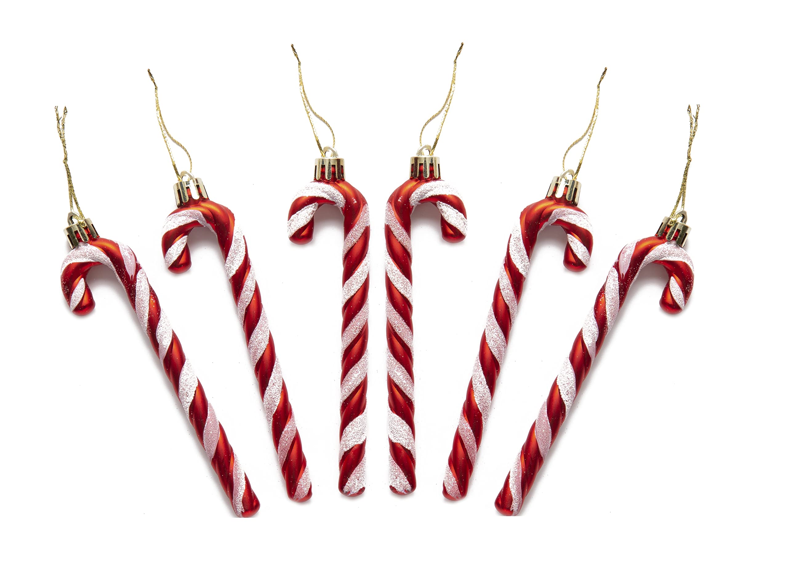 Pack of 6-13CM Glitter Candy Cane –Christmas Tree Hanging Decoration Bauble Xmas Ornament (Red)