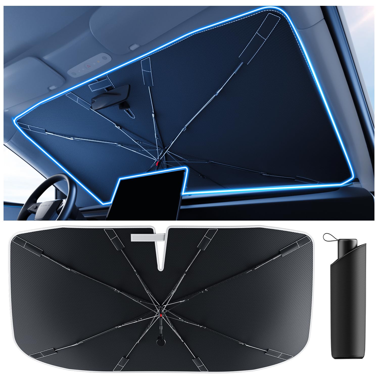 Photo 1 of [2025 Upgrade] Doogoocoo Windshield Sun Shade [Ice-Crystal Cooling & 100% UV Block]-UPF50+ Heat Shield | Keep Car Cooler & Protect Interior, Foldable Car Sunshade with Reflective Coating (52"x31")