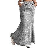 Avanova Women High Waisted Mermaid Skirt Drawstring Pocket Maxi Long Skirt