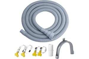 Elyfree Washer Drain Hose, 8Feet Flexible Washing Machine Drain Hose Universal Dishwasher Hose Extension Kits Corrugated Washer Hoses W/ 1 Hose 4 Clamps 1 U-Bend Holder