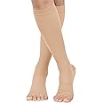 MGANG® Short Length 20-30 mmHg Compression Stocking for Men and Women, Reduced Length, Open Toe, Opaque, Support Hose for Varicose Veins, Edema, DVT, Pregnancy, Beige Large