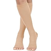 MGANG® Short Length 20-30 mmHg Compression Stocking for Men and Women, Reduced Length, Open Toe, Opaque, Support Hose for Varicose Veins, Edema, DVT, Pregnancy, Beige Medium