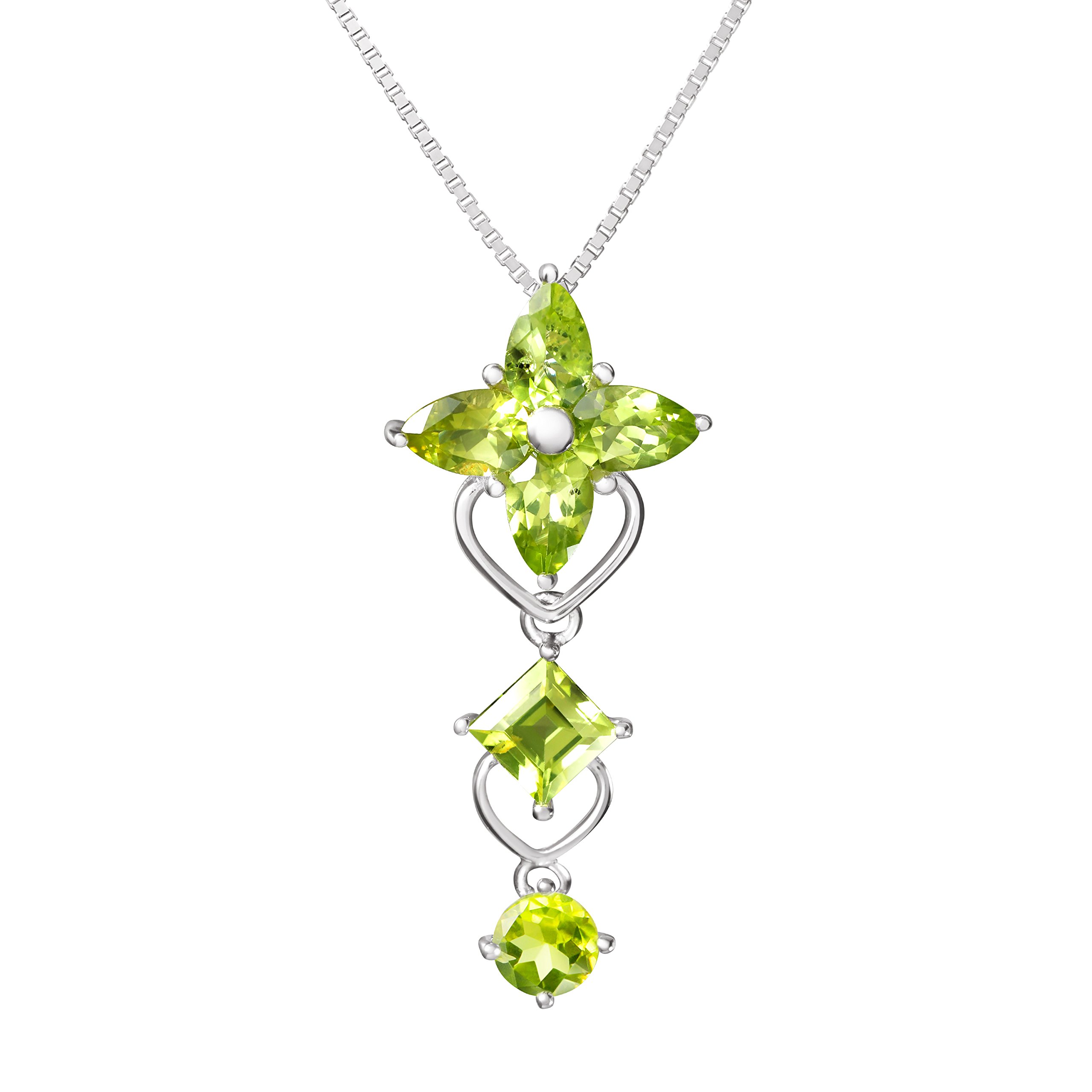Franki Baker Natural Peridot Gemstone & 925 Sterling Silver Flower Pendant Necklace. Chain length: 50cms