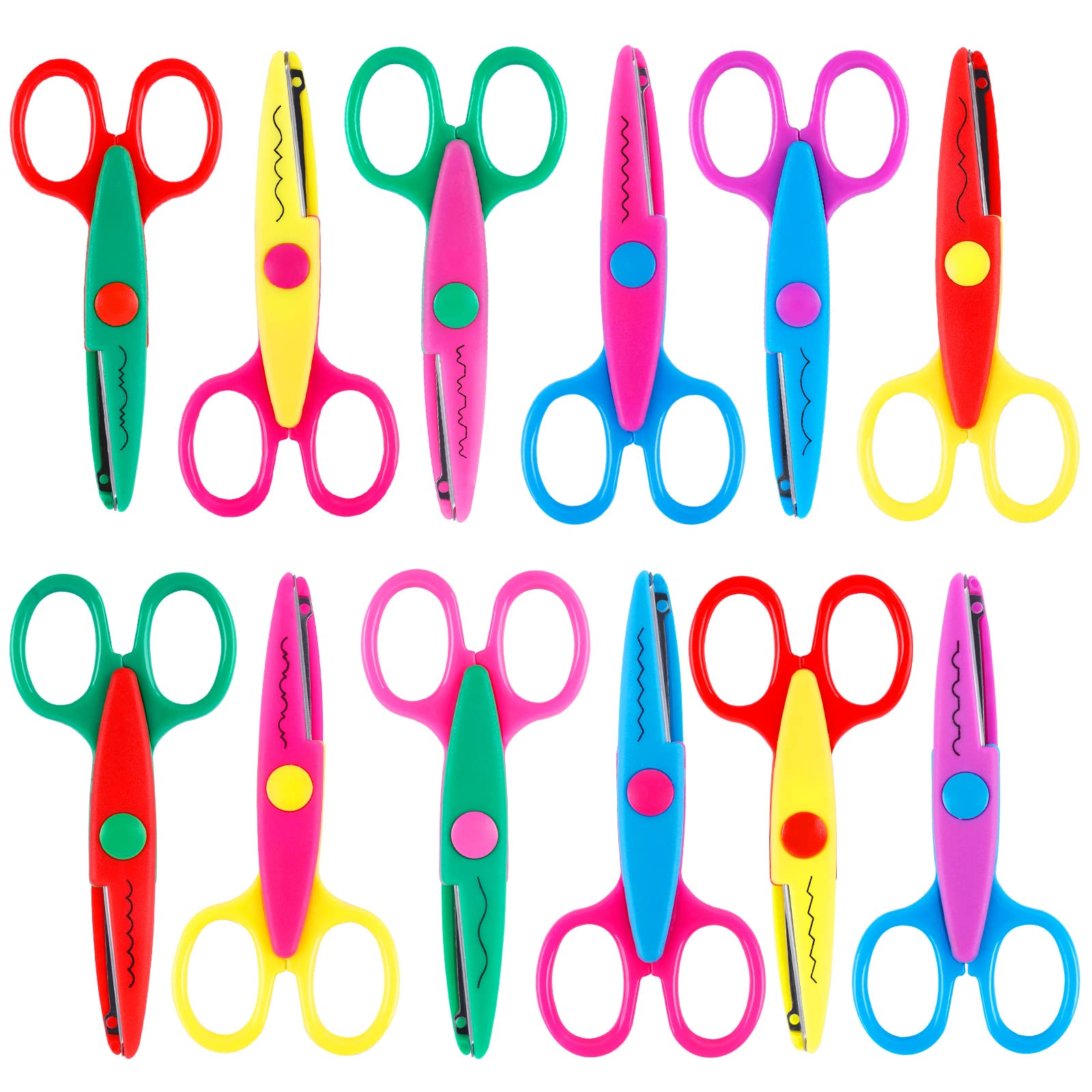 UCEC Craft Scissors Decorative Edge, 12Pcs Kids Scissors for Crafting, Zig Zag Cut, Pinking Shears, Colorful Design Shears for Crafts, Scrapbooking
