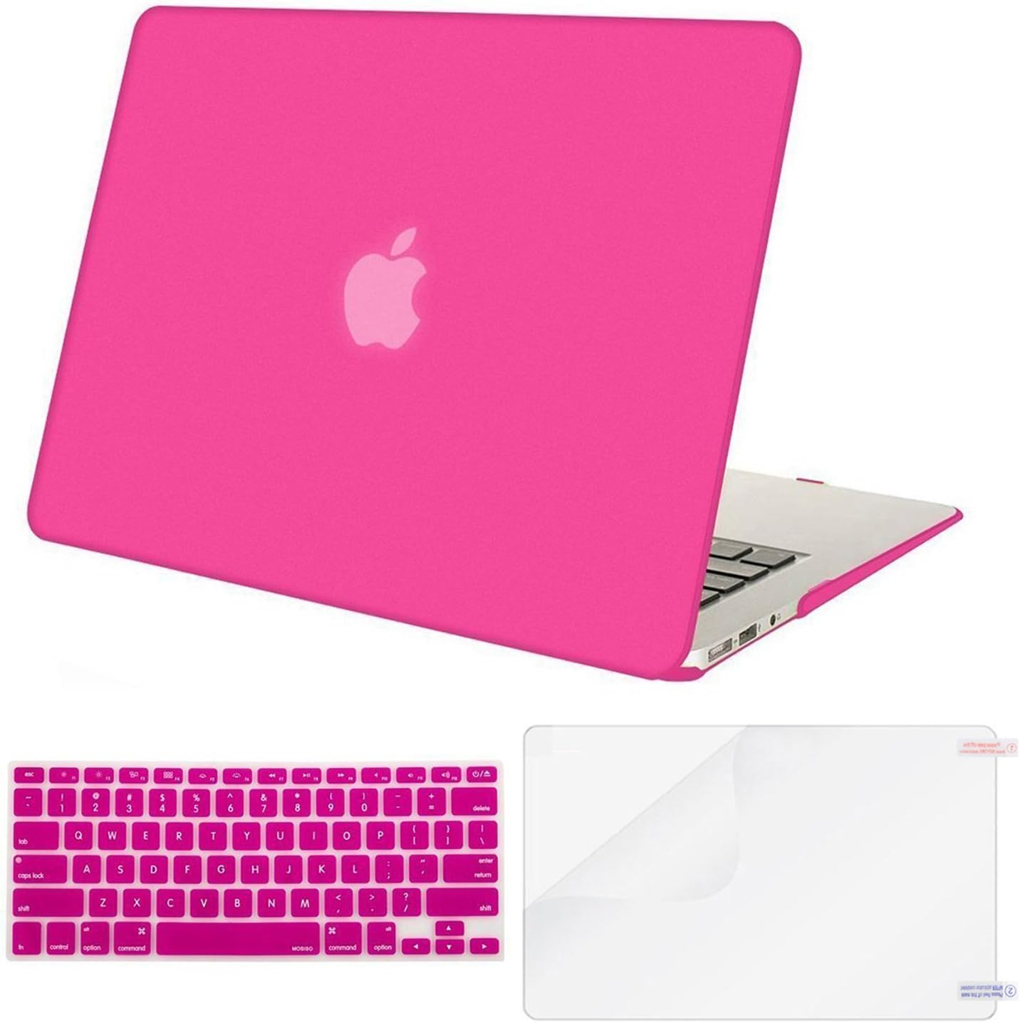 MOSISO Plastic Hard Shell Case & Keyboard Cover & Screen Protector Only Compatible with MacBook Air 13 inch (Models: A1369 & A1466, Older Version 2010-2017 Release), Rose Red