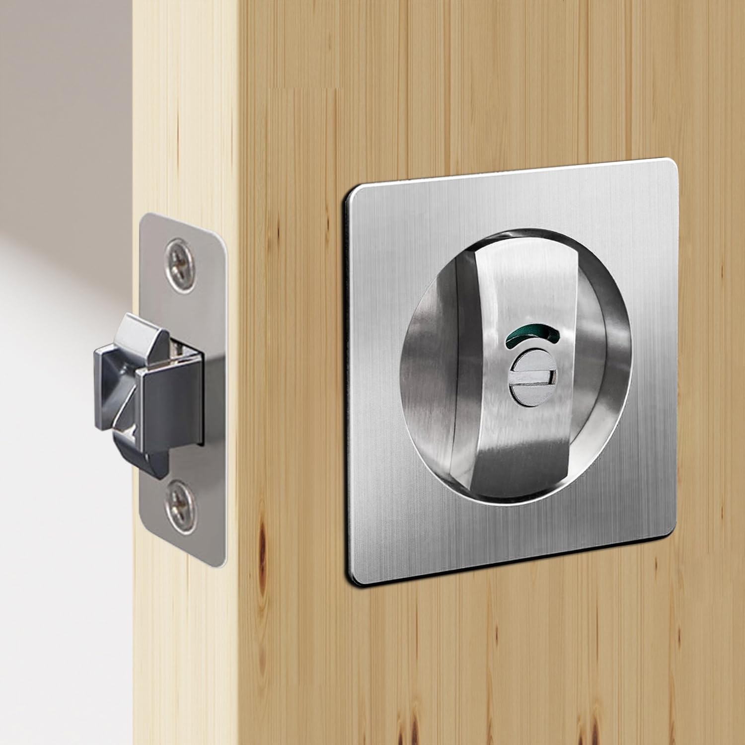 QINAIXQM Sliding Door Lock Pocket Door Invisible Recessed Mortise Lock Wooden Silver Indicate