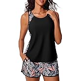 Summer Mae Blouson Tankini Swimsuits for Women 2026 Tummy Control Two Piece Bathing Suits with Sporty Pockets Swim Shorts