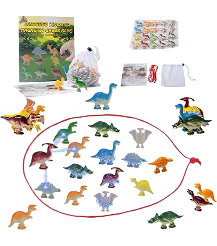 Juego De Ajedrez Magnético Con Dinosaurios | 20 Piezas Magnéticas Con Cuerda | Juego De Estrategia Portátil | Ideal Para Viajes Y Reuniones Familiares