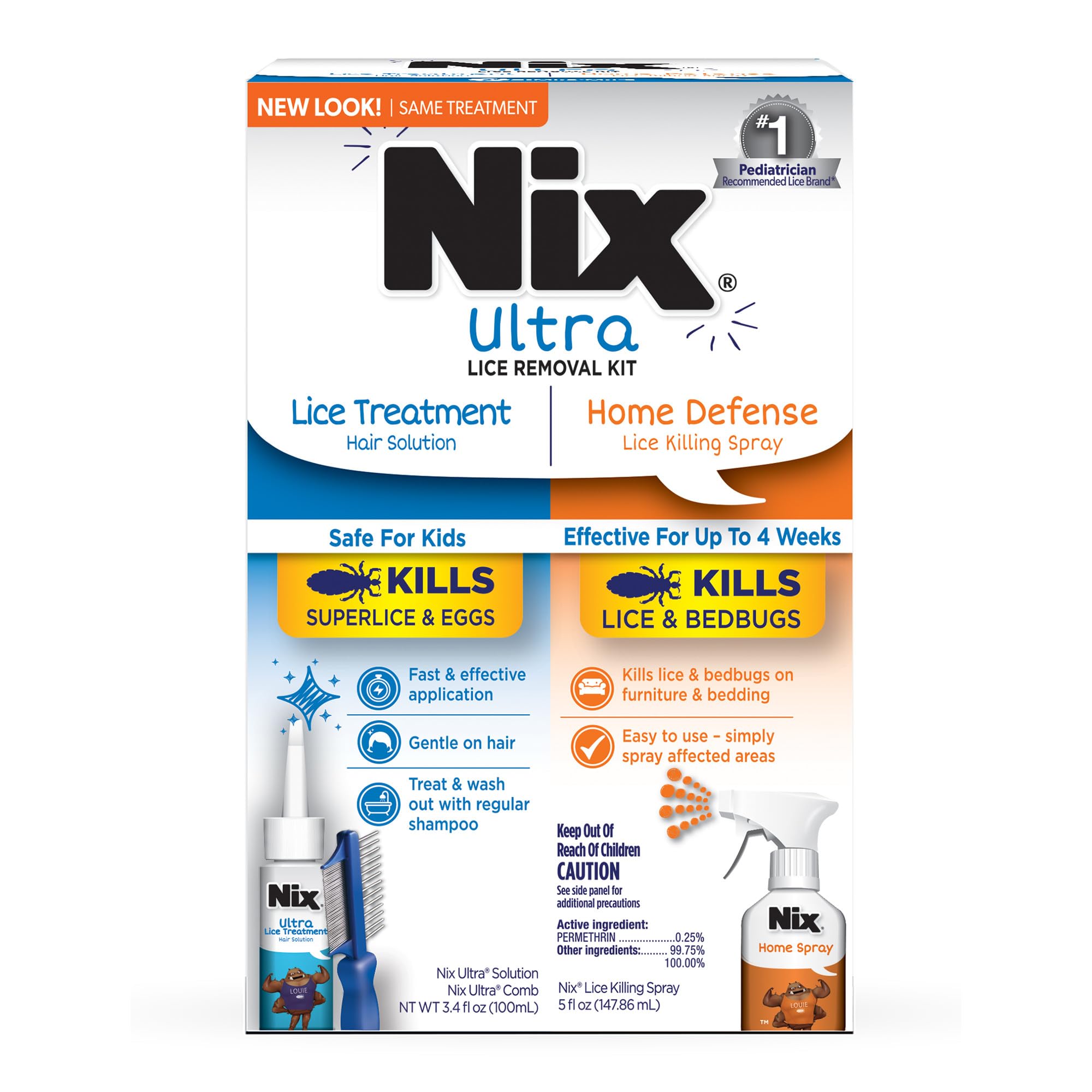 Nix Lice Treatment Hair and Home Kit, Ultra Hair Solution (3.4 Fl Oz), Home Defense Bedbug and Lice Killing Spray (5 Fl Oz)