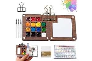 Mini Watercolour Travel Set, 12/24 Color Watercolor Paint Set, Portable Mini Watercolor Kit with Wooden Palette, Sketchbook a