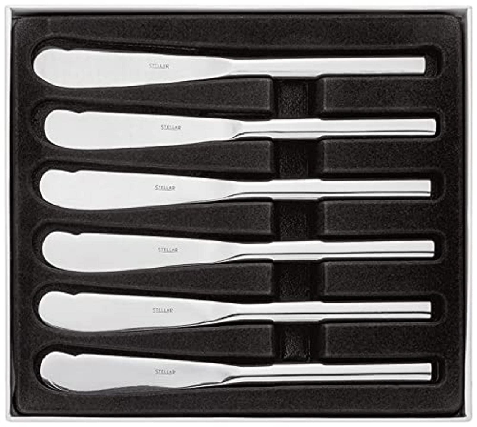 Stellar Rochester Set of 6 Stainless Steel Butter Knives in Gift Box, Dishwasher Safe