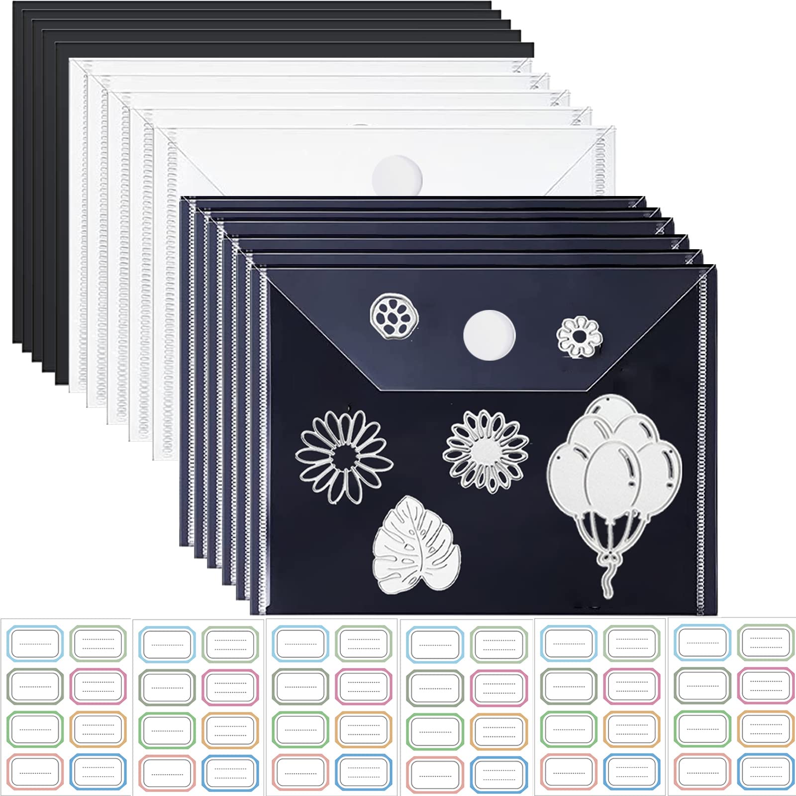 Large Dies and Stamp Storage Pockets and Rubber Magnetic Sheets 10PCS Strong Stick-up Magic Sticker Storage Pockets & 10 PCS 0.5mm Thickness Magnetic Sheets 48PCS Label Stickers Stamp and Dies Storage