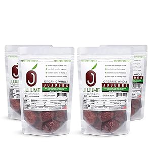 California Grown Superfood | JUJUME Organic Whole Jujubes | Dried Nutraceutical Fruit | Healthy Non-GMO Snack | 4-pack 6 ounce bags