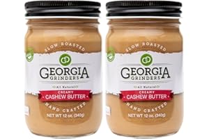 Georgia Grinders Creamy Cashew Gourmet Nut Butter Spread, Whole30 Approved, Non-GMO, Gluten Free, No Palm Oil, No Added Sugar, Paleo and Vegan Friendly, 12 Ounce (2 Pack)