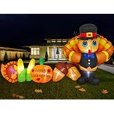 9FT Long Thanksgiving Inflatables Turkey Outdoor Decorations Blow Up Turkey Yard Inflatable with Pumpkin Corn Cornucopia Built-in LED Lights Thanksgiving Day Parade Fall Lawn Garden Outside Decor