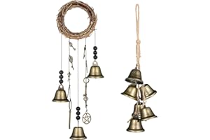 Maitys Witch Bells 2 Pieces Door Knob Hanger Witchcraft Decor Wind Chimes Positive Energy Decor Magic Home Protection Bells Handmade Clear Negative Energy Witch Door Knocker for Boho