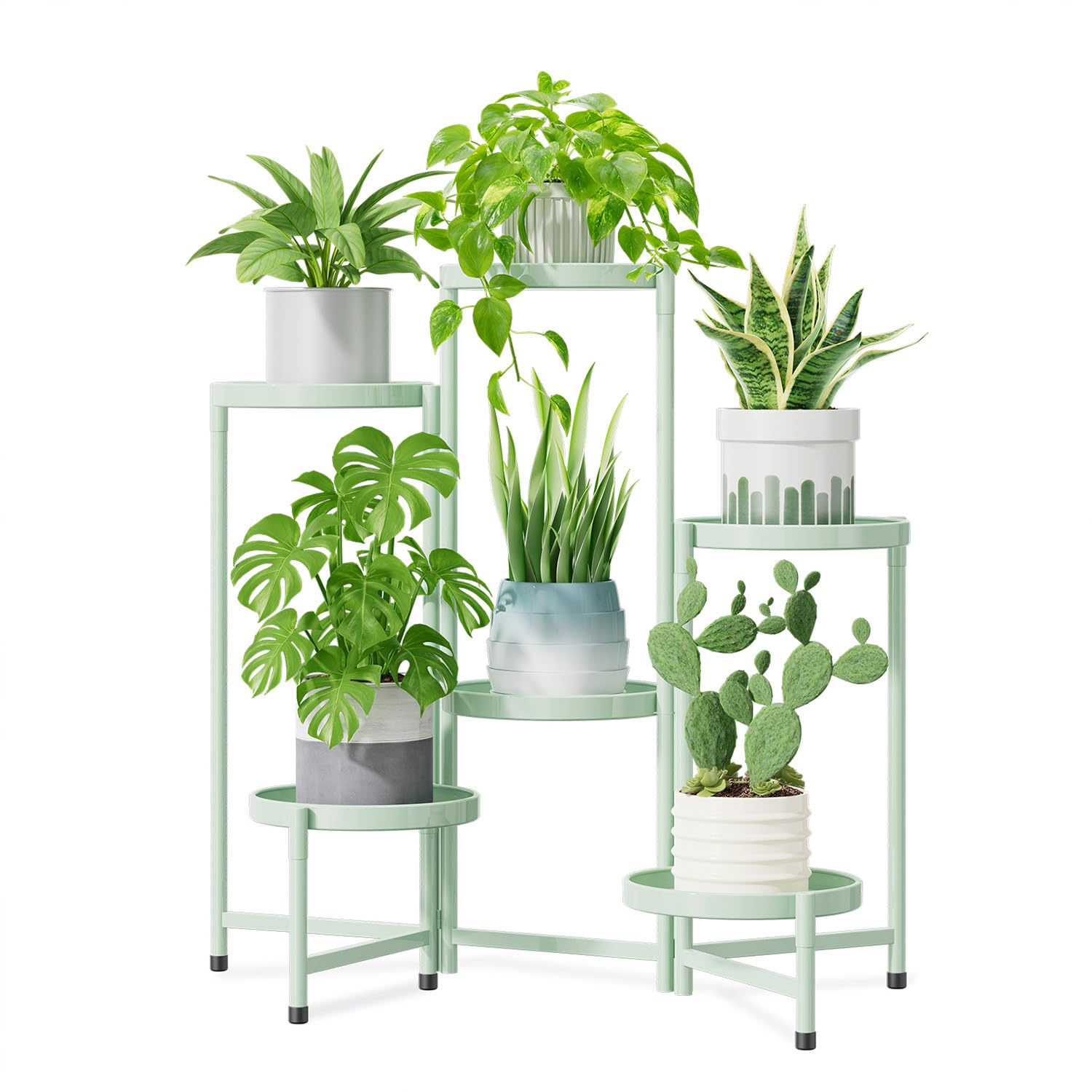 Photo 1 of iDavosic.ly 6 Tier Large Plant Stand Indoor, 10 Inch Wide Tall Corner Metal Plant Stands Outdoor for Multiple Plants, Folding Tiered Flower Display Holder Rack Shelf, Light Green