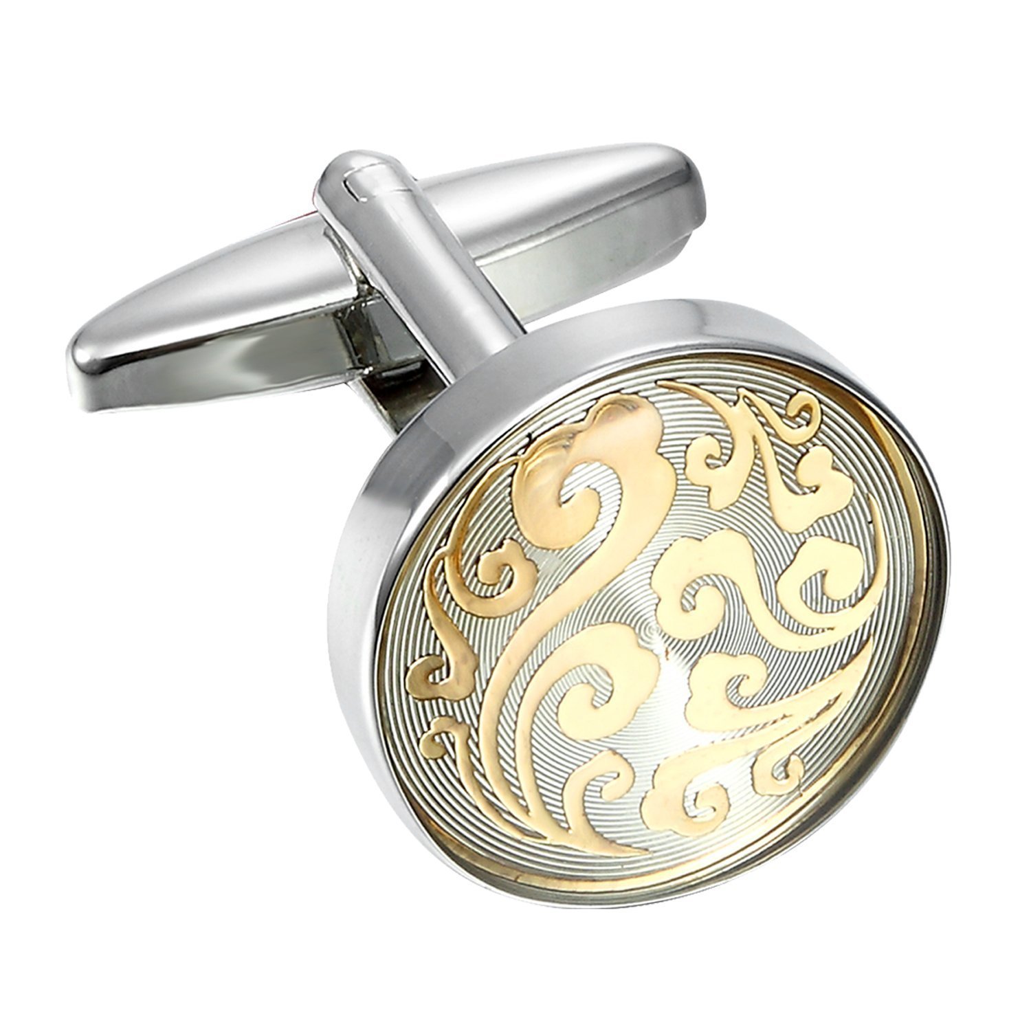 Unique Cufflinks Style Round 316L Stainless Steel Cuff links for Men (Silver) — image 1