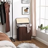 SONGMICS Bamboo Laundry Basket with Lid 2 Compartments 100L White LCB64WT view 3