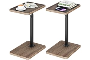 LAKEMID TV Sofa Tray Table Set of 2, 360° Swivel Side Table, Height Adjustable TV Tray, C Shaped Snack End Table for Couch, Bed, Small Living Room Table,Rustic Brown
