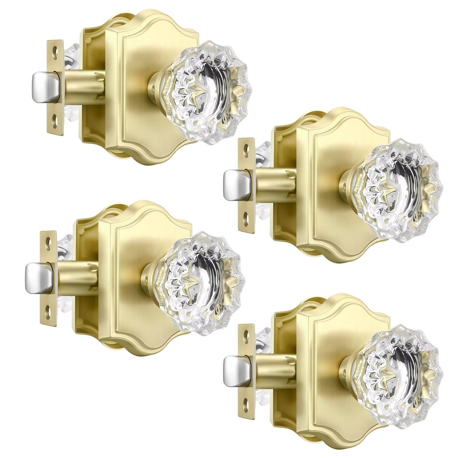 Photo 1 of Leydebong 4 Pack Gold Passage Crystal Door Knob - Heavy Duty Zinc Alloy, Left/Right Handed, Elegant Design, Easy Install, Durable Finish for Closet Hallway Doors