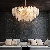 LOVEDIMA Chandelier Gold Multi-Tier Lantern Pendant Lighting, Cloud Glass Entryway Chandeliers for Foyer Hanging Ceiling Ligh