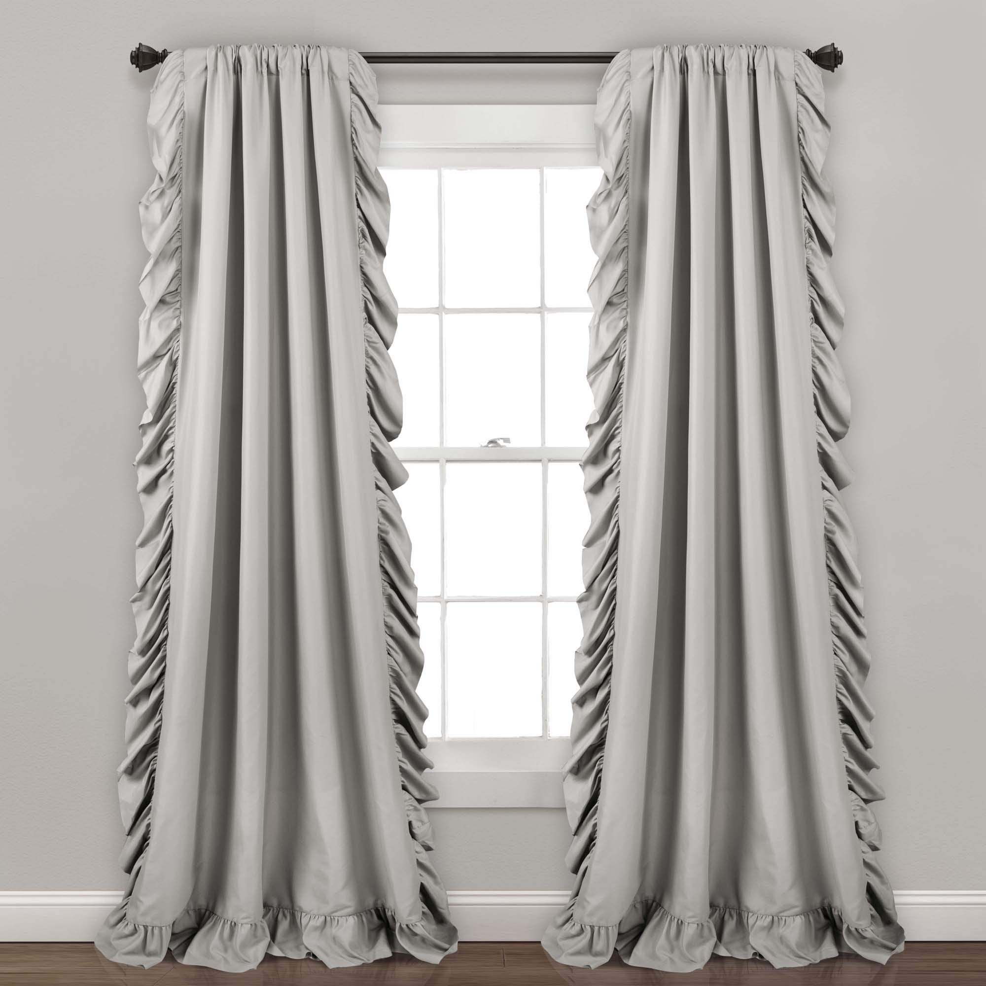 Lush Decor Reyna Ruffle Window Curtain Panel Set, Pair, 54" W x 95" L, Light Gray - Flowy Curtain - Romantic Ruffle Curtains for Bedroom, Living room, or Dining Room - Farmhouse & Cottage Home Decor
