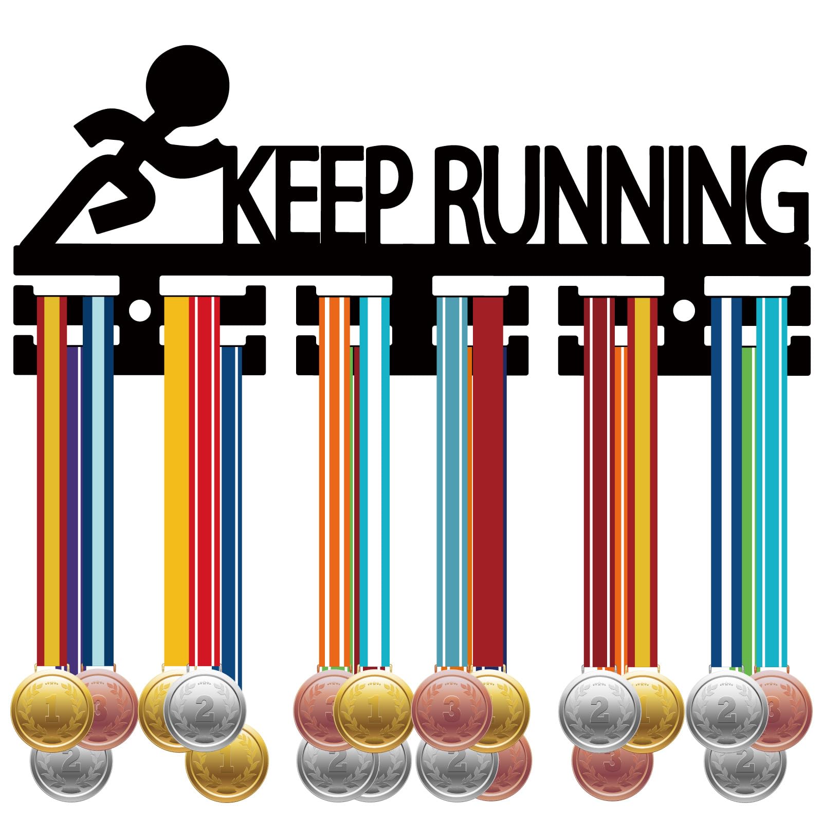 CREATCABIN Keep Running Medal Rack Display Acrylic Medal Wall Hangers Sport Medal holder Badge Ribbon Exhibition Holder Wall Mount Medal Hanger Hooks for Marathon Competition 11.4x4.7in