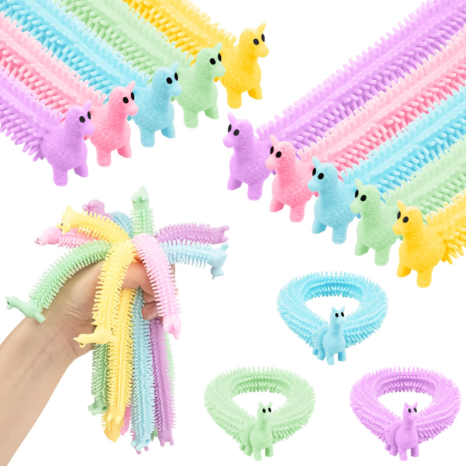 Ainiv 10PCS String Fidget Toys, Colorful Alpaca Sensory Stress Toys, Stretchy Toys Bulk, Stretchy String Calming Toys for Halloween, and Christmas Party Favors for Children with ADHD, OCD or Autism