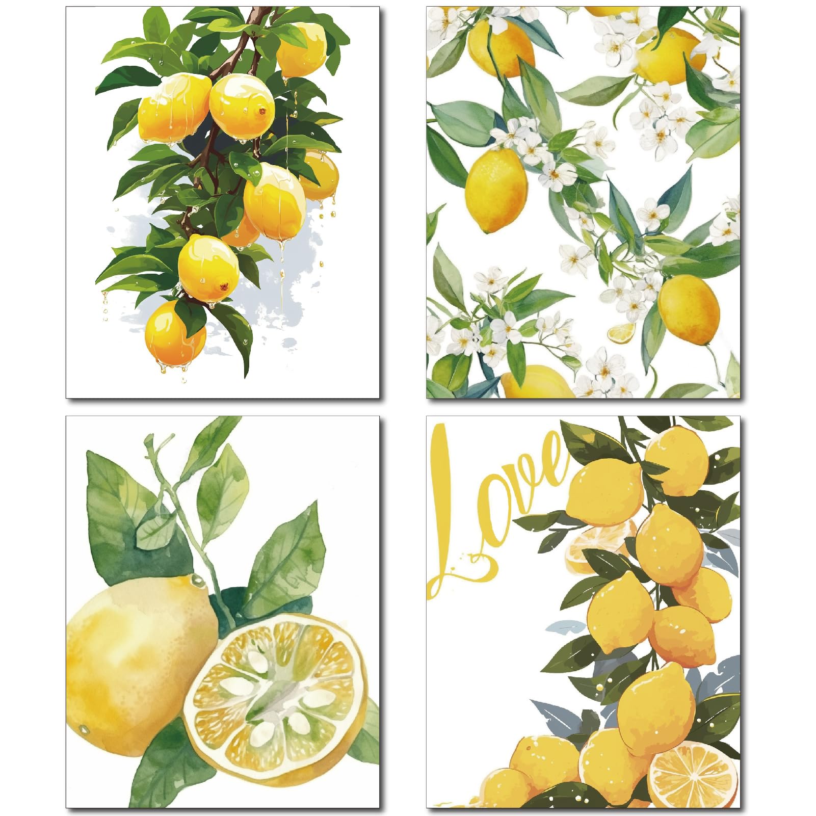 CREATCABIN 4Pcs Lemon Canvas Wall Art Fruit Print Wall Decor Fruit Canvas Poster Decorations Watercolor Rectangle Chemical Fiber Oil Pictures for Kitchen Home Bedroom 10x8Inch-Unframed