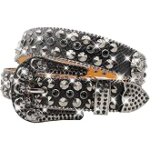 EVERBLTING Rhinestone Skull Belt Men Women Studded Belt Punk Belts Y2k Emo | Detachable Sparkling Rhinestones Skull Buckle. Metal Small Skull. Durable Studded Y2k Design. Wonderful present.