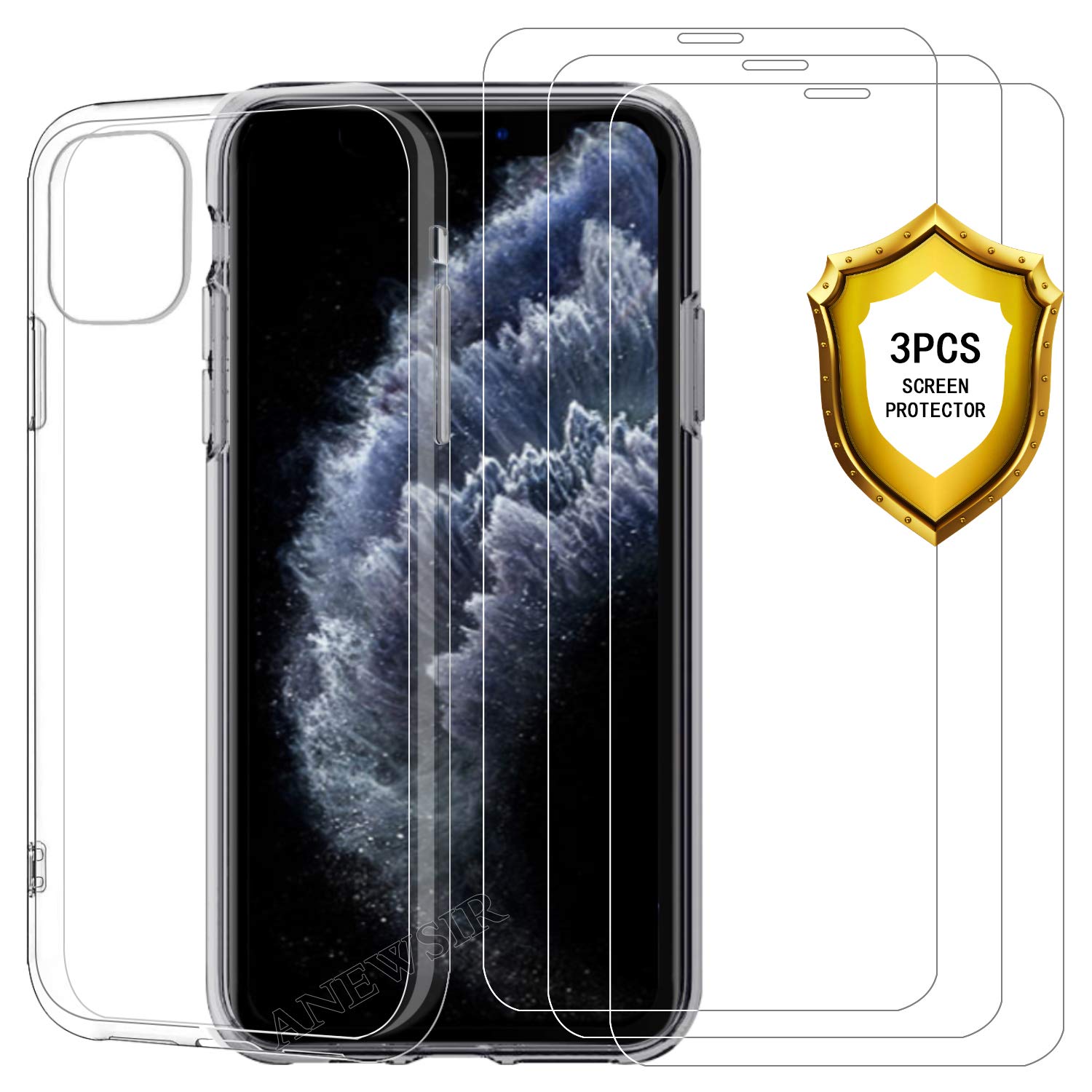 ANEWSIR Screen Protector for iPhone 11 Pro 5.8 2019[3Pack+1case