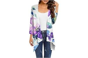 HPJKLYTR Kimono Cardigan 3/4 Sleeve Cardigan for Women,Plus Size Gradient Open Front Lightweight Summer Cardigan With Pocket