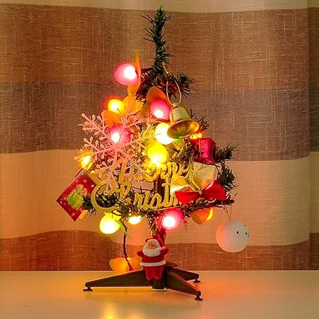Decorazioni Natalizie Con Luci.Highkas Albero Natale Tavolo Albero Pino Natale Con Decorazioni E Luci Colorate Pre Illuminato Albero Natale Artificiale 60cm Amazon It Casa E Cucina