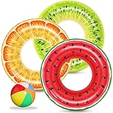 Jasonwell Inflatable Pool Floats Kids - 3 Pack Floaties Pool Tubes Swim Rings Fruit Water Floaty Watermelon Kiwi Orange Inflatable Pool Toys Float for Swimming Pool Party Lake Beach Kids Adults