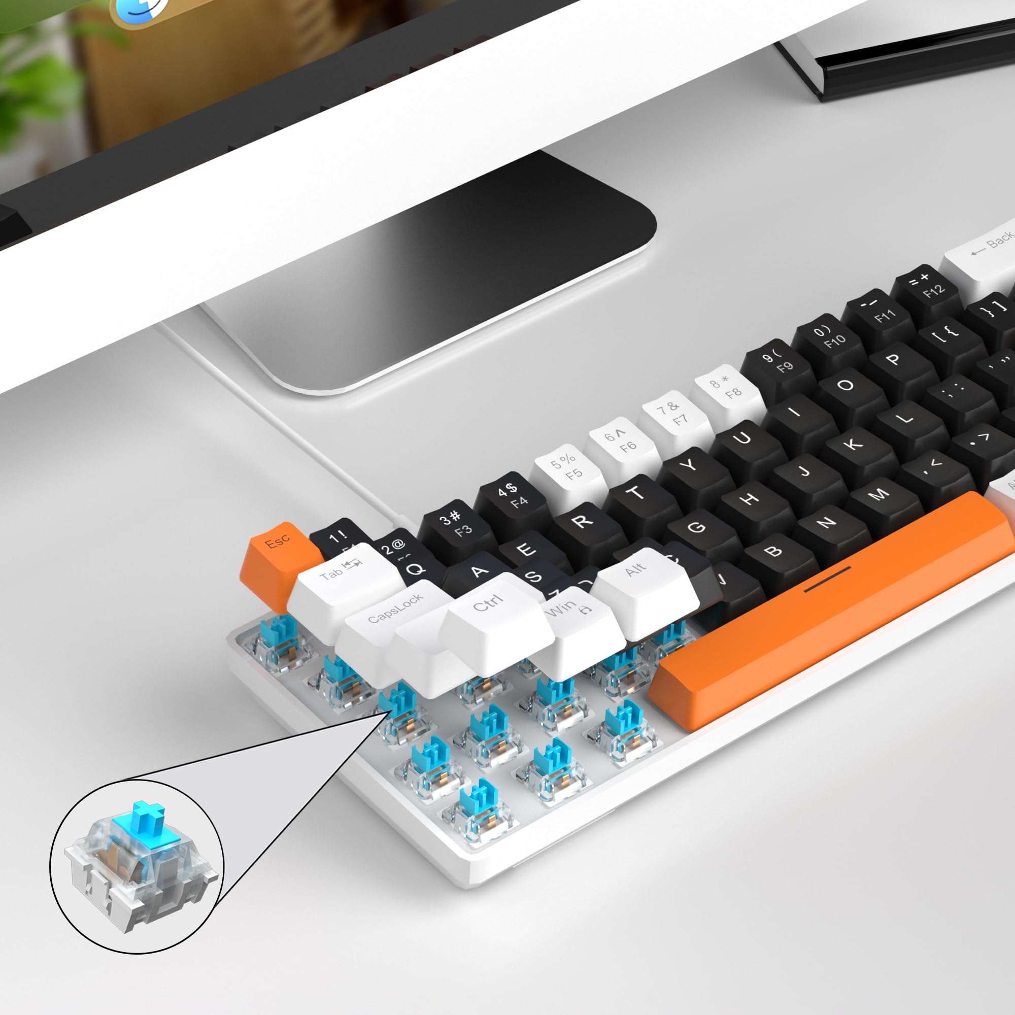 MageGee Portable 60% Mechanical Gaming Keyboard, MK-Box LED Backlit Compact 68 Keys Mini Wired Office Keyboard with Blue Switch for Windows Laptop PC Mac - Black/White