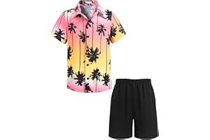 Arshiner Boys 2 Piece Outfits Hawaiian Shorts Sets Button Down Shirt and Shorts Summer Beach Clothes for 4~12 Years