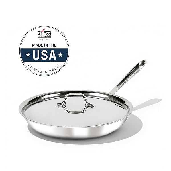 ALL-CLAD D3® STAINLESS STEEL 12 INCH FRYING PAN WITH LID- MADE IN THE USA- THE ORIGINAL BONDED PROFESSIONAL COOKWARE- OVEN SAFE & INDUCTION COMPATIBLE