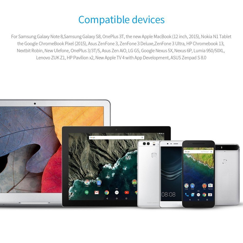 YIMODO USB C Cable USB C-A Fabric Craft Reversible Fast Charging Cables for Samsung Galaxy Note 8, S8, S8 Plus, Google Pixel, Nintendo Switch, Macbook, LG G6 G5 V30 V20 and More, 2 Pack (3FT + 6FT)